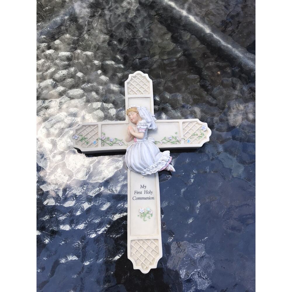 Vintage Christian My First Holy Communion Little Blonde Girl Praying Wall Cross